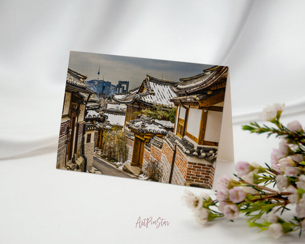 Bukchon Hanok Historic District, Seoul, South Korea Landscape Custom Greeting Cards