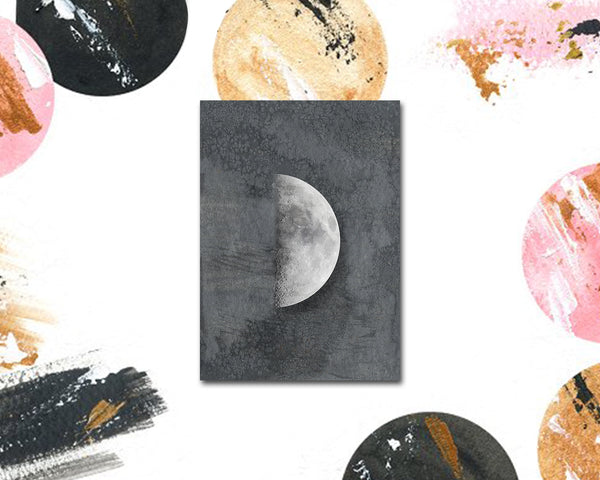 First Quarter Moon Phases Watercolor Galaxy Space Customizable Greeting Card