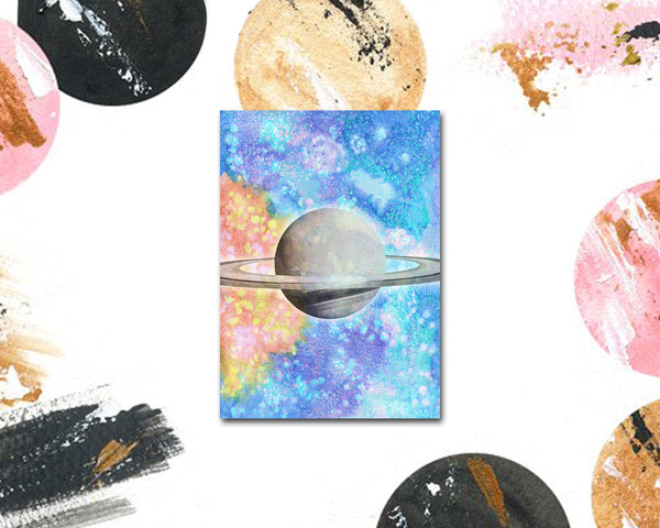Saturn Planet Watercolor Galaxy Space Customizable Greeting Card