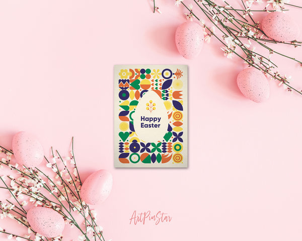 Modern Geometric Abstract Easter Eggs Rabbit Yellow Customized Greeting Card