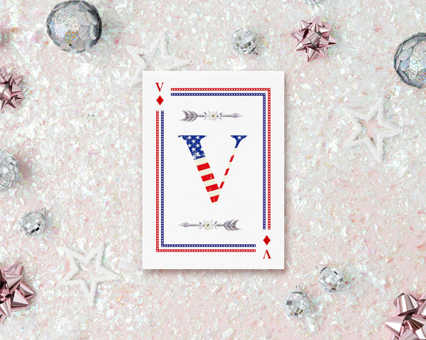 American Flag Letter V Diamond Monogram Note Cards