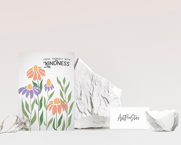 Treat yourself with kindness Flower Quote Customized Gift Cards