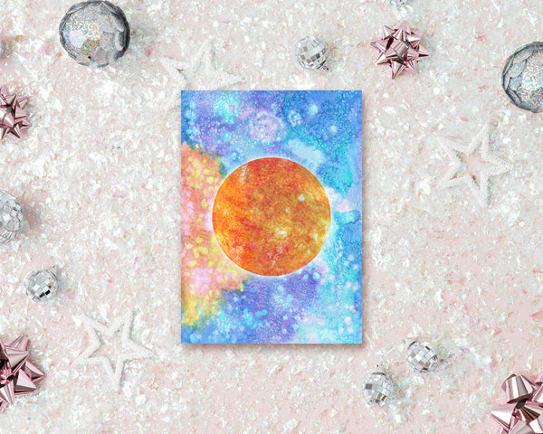 Sun Planet Watercolor Galaxy Space Customizable Greeting Card