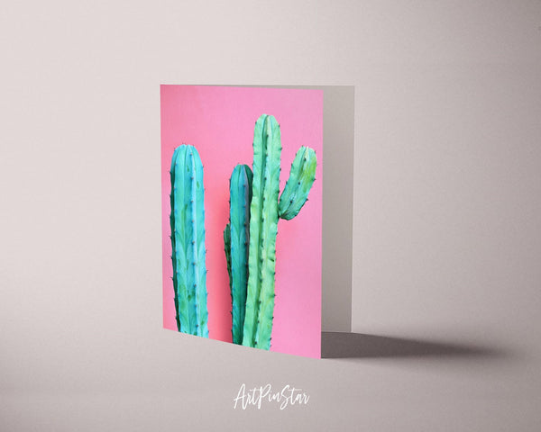 Cactus Tropical Cacti Plant on Pastel Pink Botanical Garden Customized Greeting Card