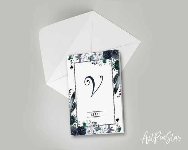 Watercolor Floral Flower Bouquet Initial Letter V Spade Monogram Note Cards