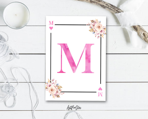 Boho Floral Bouquet Initial Flower Letter M Heart Monogram Note Cards