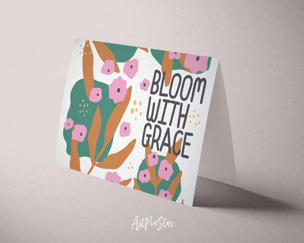 Bloom with grace Flower Quote Customized Gift Cards