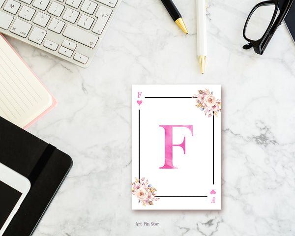 Boho Floral Bouquet Initial Flower Letter F Heart Monogram Note Cards