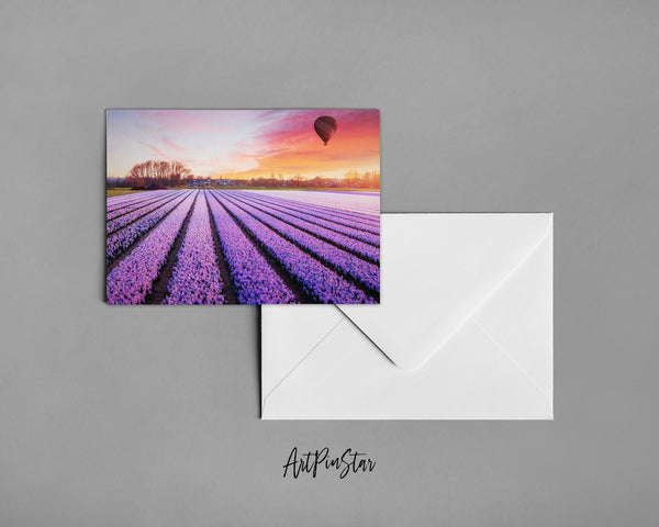 Tulip Field of Blooming Purple Landscape Custom Greeting Cards