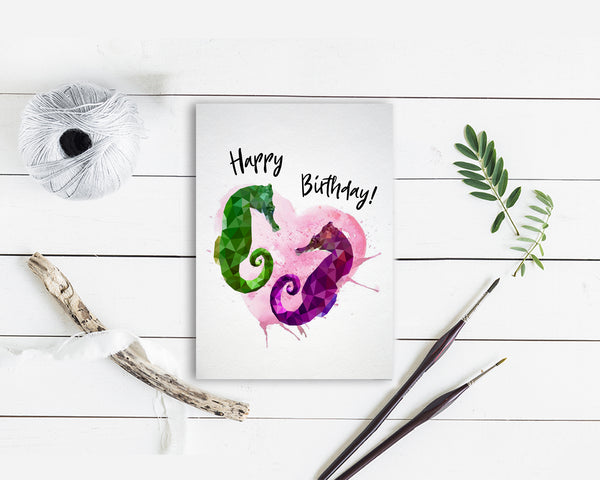 Happy Birthday with Heart Heart, Horse Fish Customizable Greeting Cards