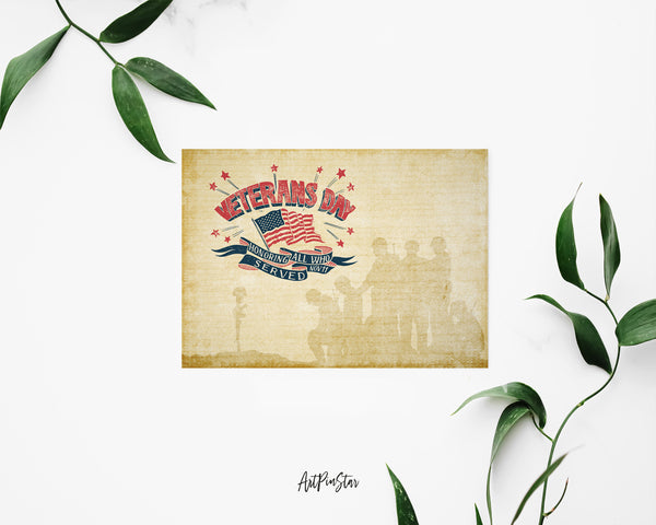 Veterans Day Honoring all who served Retro Style Custom Holiday Greeting Cards