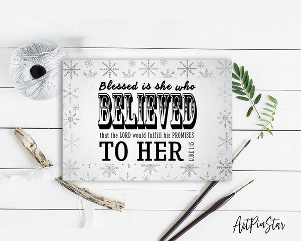 Blessed is she who believed that the Lord Bible Verse Customized Greeting Card