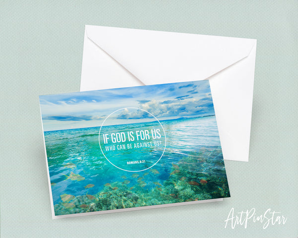 If God is for us who can be against us Romans 8:31 Bible Verse Customized Greeting Card