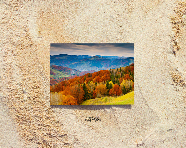 Autumn Forest Mountain Landscape Pattern Greeting Cards