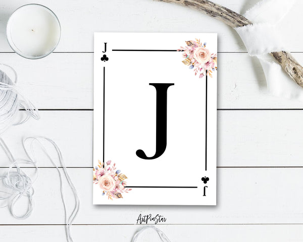 Boho Floral Bouquet Initial Flower Letter J Clover Monogram Note Cards