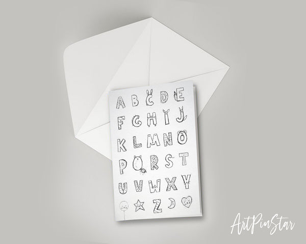 Alphabet Letter Initial Chart A-Z Animal Monogram Note Cards