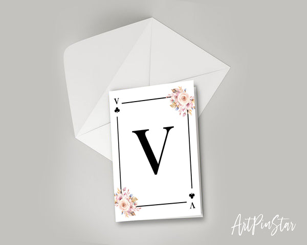 Boho Floral Bouquet Initial Flower Letter V Clover Monogram Note Cards