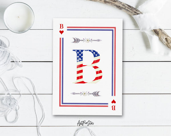American Flag Letter B Heart Monogram Note Cards