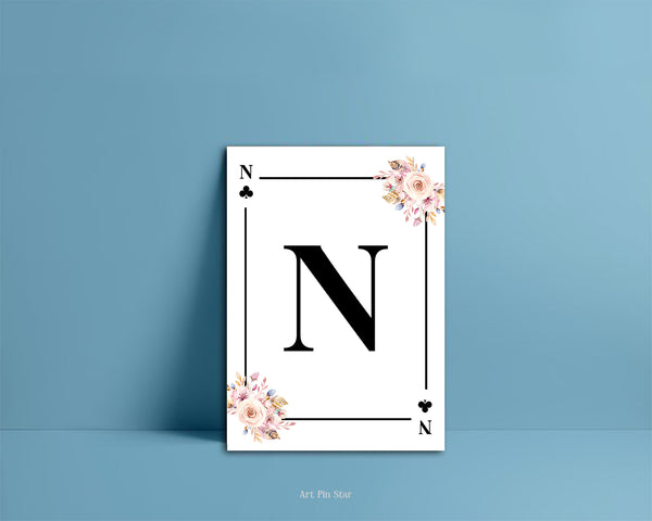 Boho Floral Bouquet Initial Flower Letter N Clover Monogram Note Cards