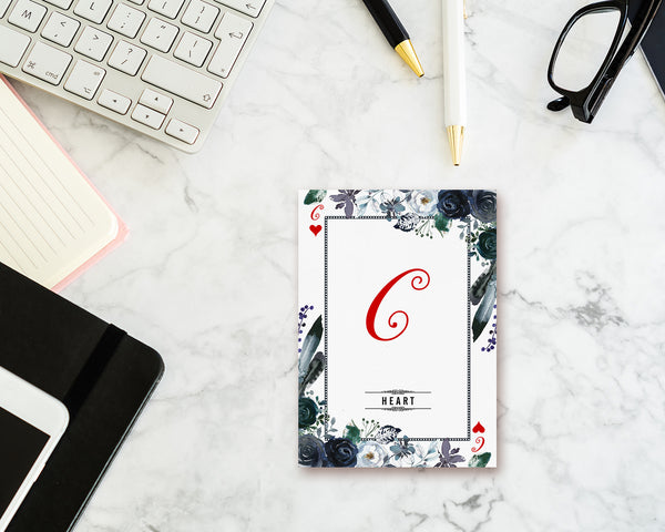 Watercolor Floral Flower Bouquet Initial Letter C Heart Monogram Note Cards