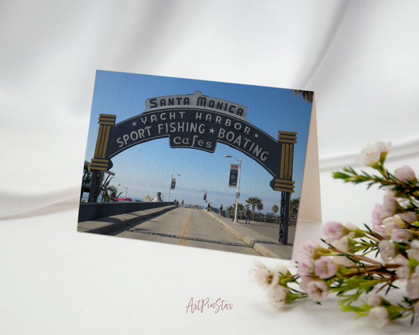 Entrance Sign Santa Monica Pier, California Landscape Custom Greeting Cards