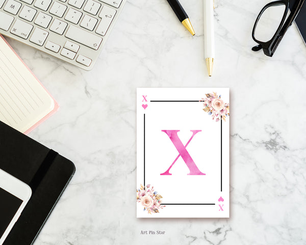 Boho Floral Bouquet Initial Flower Letter X Heart Monogram Note Cards