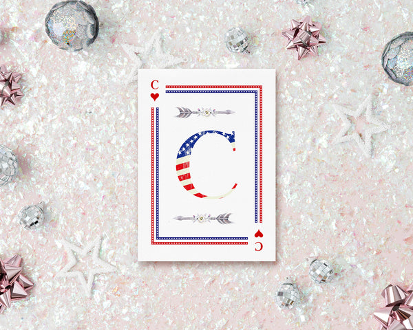 American Flag Letter C Heart Monogram Note Cards