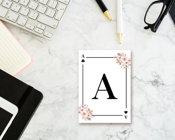 Boho Floral Bouquet Initial Flower Letter A Clover Monogram Note Cards