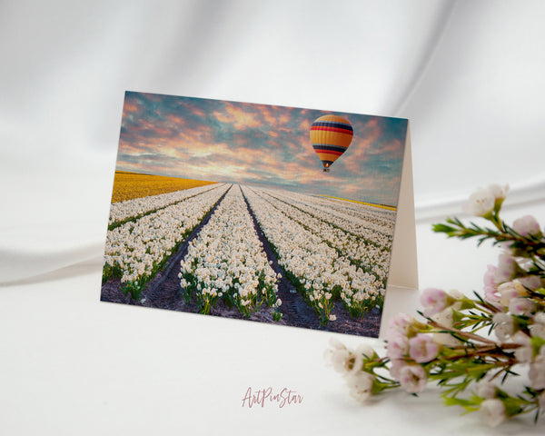 Tulip Field of Blooming White Landscape Custom Greeting Cards