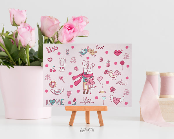 Valentine's Day Rabbit Love Doodles Customized Greeting Card