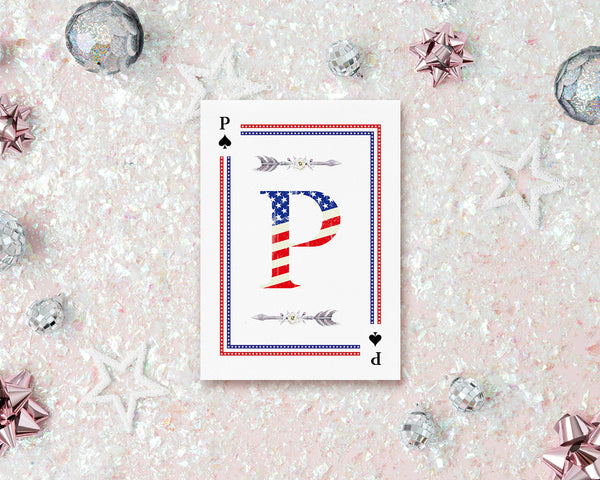 American Flag Letter P Spade Monogram Note Cards