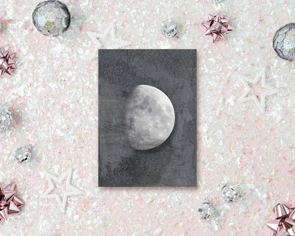 Waxing Gibbous Moon Phases Watercolor Galaxy Space Customizable Greeting Card