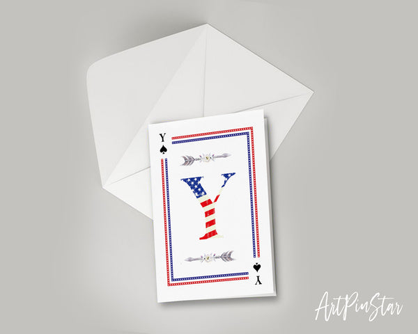 American Flag Letter Y Spade Monogram Note Cards
