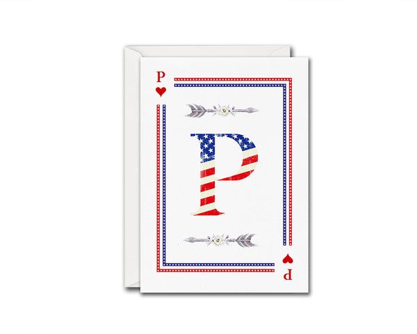 American Flag Letter P Heart Monogram Note Cards