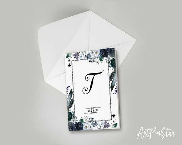 Watercolor Floral Flower Bouquet Initial Letter T Clover Monogram Note Cards