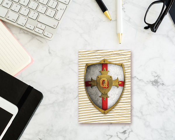 Alphabet Shield Letter Q Signature Monogram Note Cards