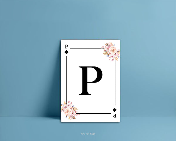 Boho Floral Bouquet Initial Flower Letter P Spade Monogram Note Cards