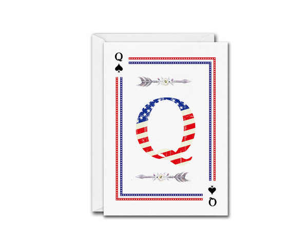 American Flag Letter Q Spade Monogram Note Cards