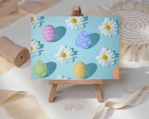 Easter Eggs Spring Daisy Flowers Minimal Springtime Customized Greeting Card