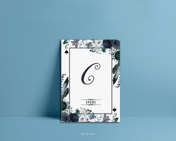 Watercolor Floral Flower Bouquet Initial Letter C Spade Monogram Note Cards
