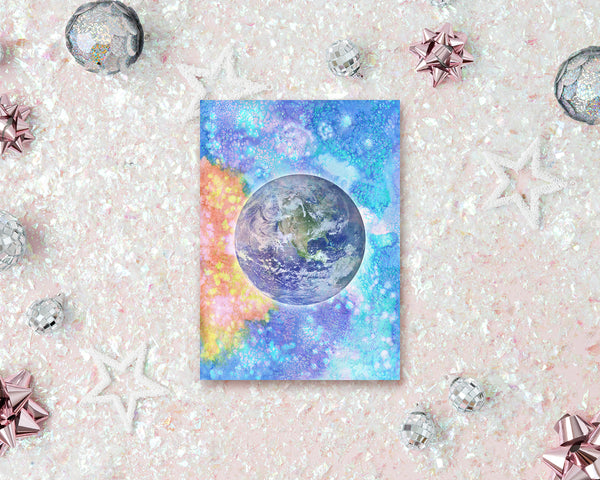 Earth Planet Watercolor Galaxy Space Customizable Greeting Card