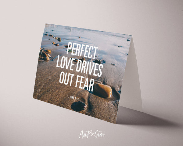 Perfect love drives out fear 1 John 4:18 Bible Verse Customized Greeting Card