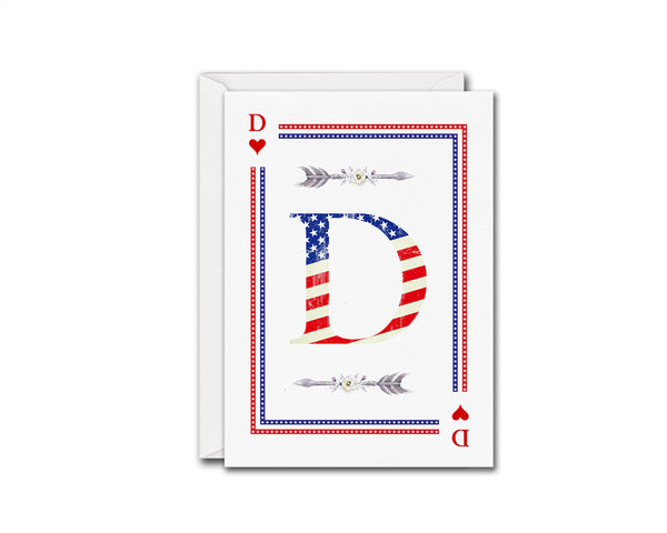 American Flag Letter D Heart Monogram Note Cards