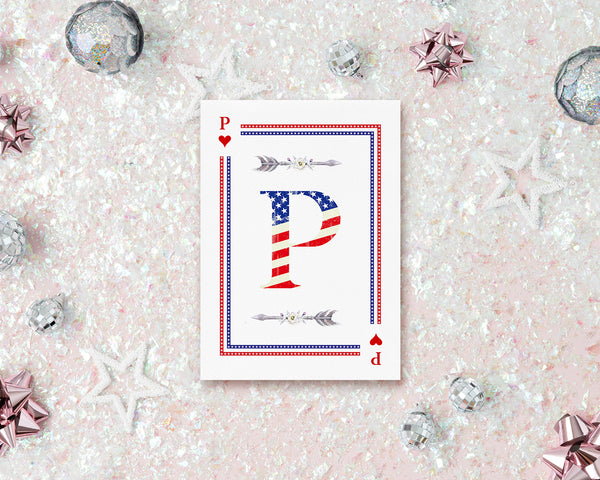 American Flag Letter P Heart Monogram Note Cards