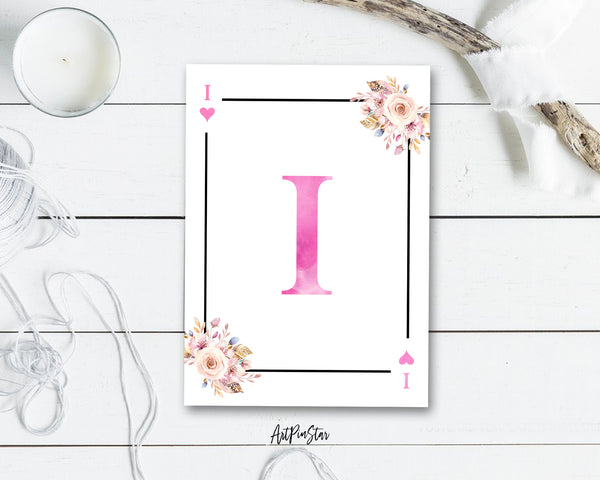 Boho Floral Bouquet Initial Flower Letter I Heart Monogram Note Cards