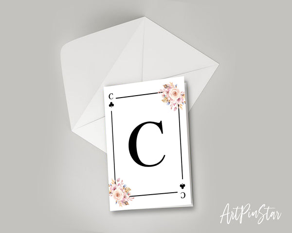 Boho Floral Bouquet Initial Flower Letter C Clover Monogram Note Cards