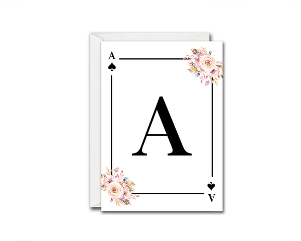 Boho Floral Bouquet Initial Flower Letter A Spade Monogram Note Cards