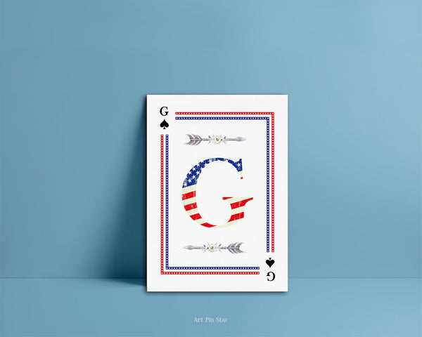American Flag Letter G Spade Monogram Note Cards