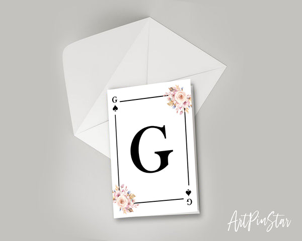 Boho Floral Bouquet Initial Flower Letter G Spade Monogram Note Cards