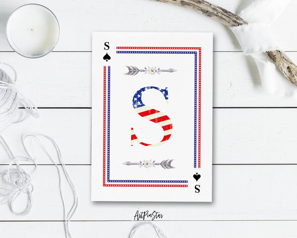 American Flag Letter S Spade Monogram Note Cards